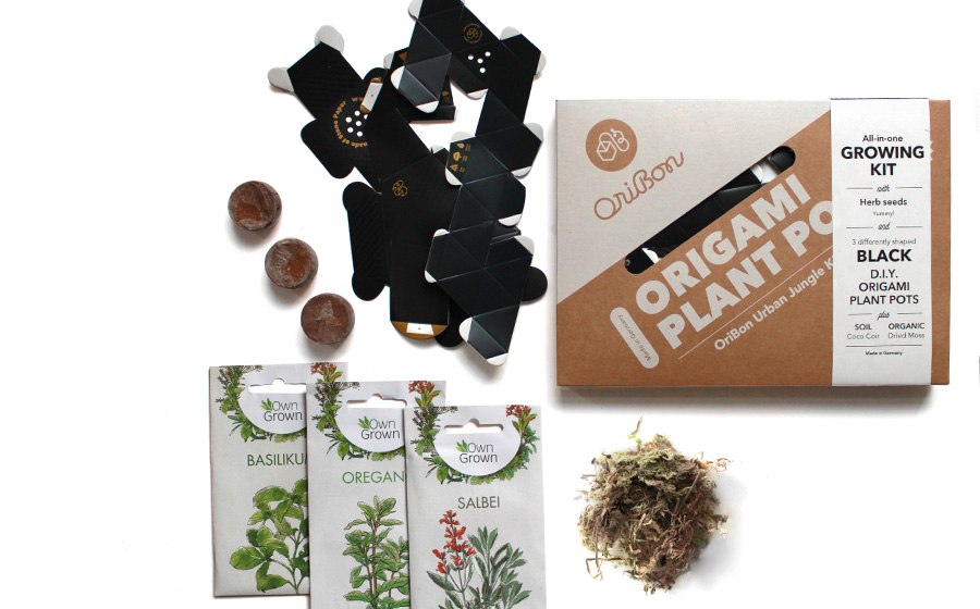 OriBon Black Collection – 3 Origami Plant Pots with Herb Seeds Included